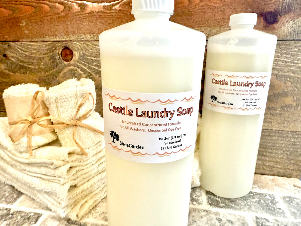 Castile Laundry Soap:  Handmade Liquid Detergent, Unscented Dye Free, Hypoallergenic, Sensitive Skin