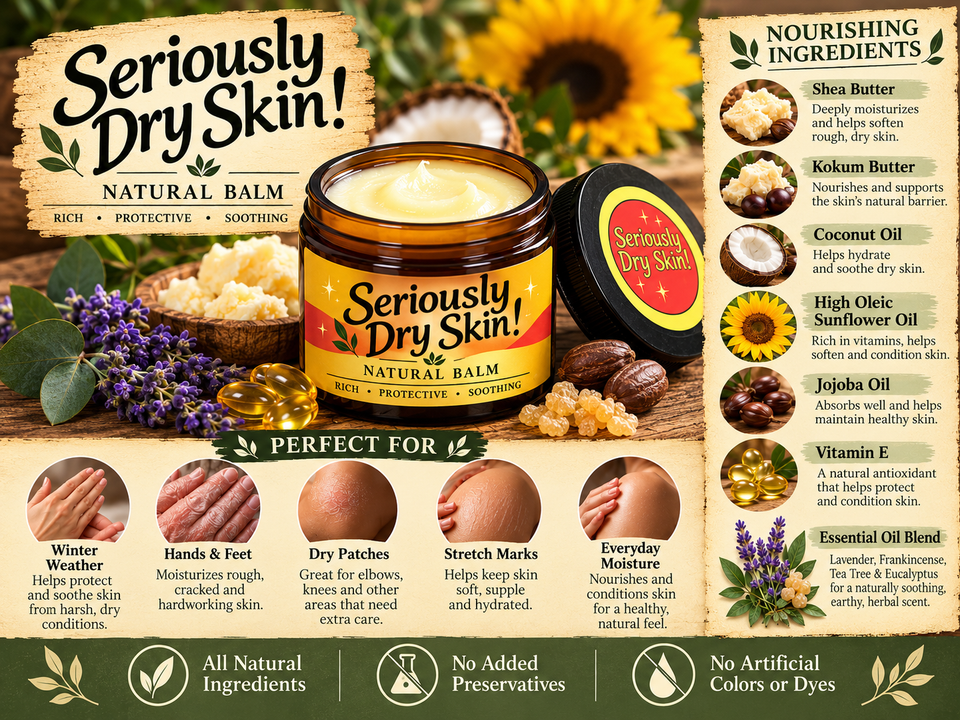 Seriously Dry Skin Salve, Eczema, Scars, Stretch Marks, Cracked, Damaged Sensitive Skin, All Natural Vegan Cream