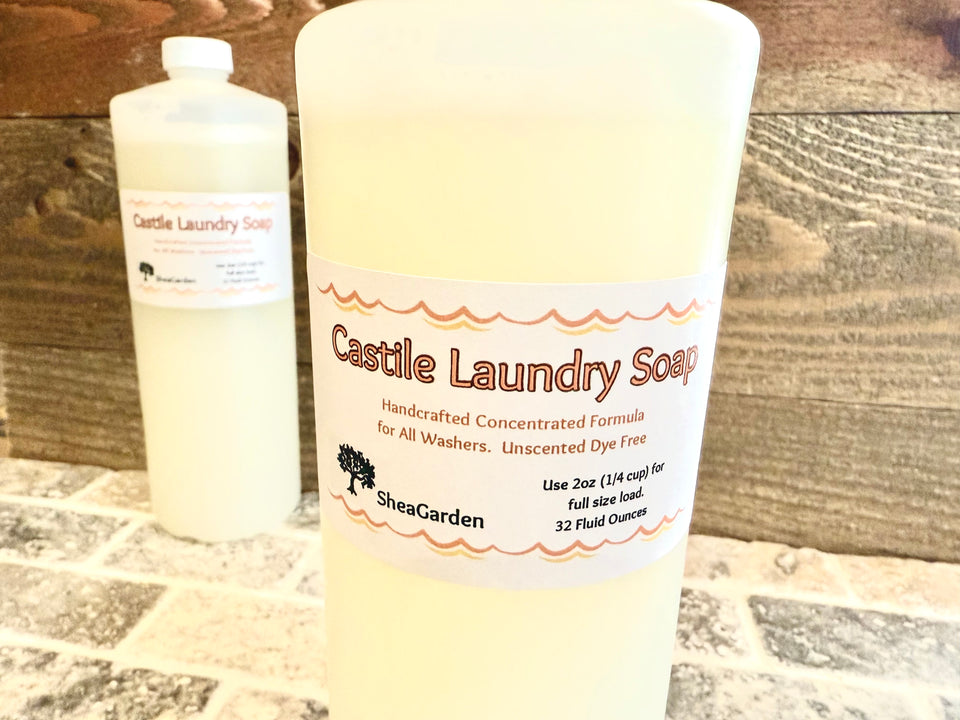 Castile Laundry Soap:  Handmade Liquid Detergent, Unscented Dye Free, Hypoallergenic, Sensitive Skin